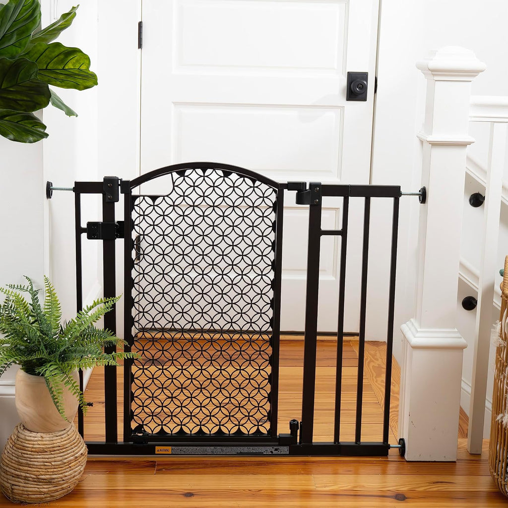 Decorative Panel Tall Baby Gate & Dog Gate, 28"-42" Wide, 30" Tall, Hardware or Pressure Mounted, Install on Top or