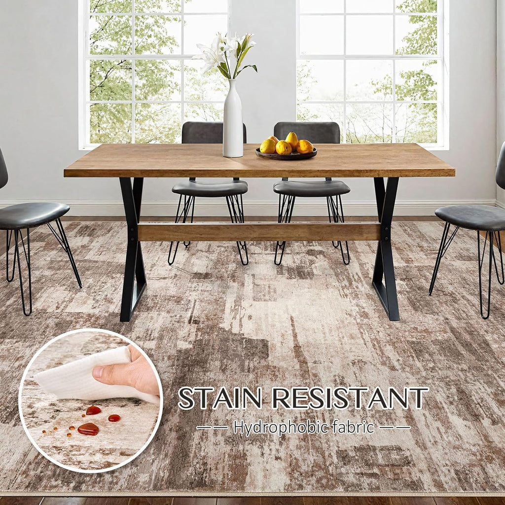 9x12 Washable Area Rug - Abstract Soft Non-Slip Modern Low-Pile Carpet