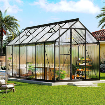 6x12 Ft Polycarbonate Greenhouse for Outdoors, Walk-in Design with Aluminum Frame, 2 Windows and Swing Door