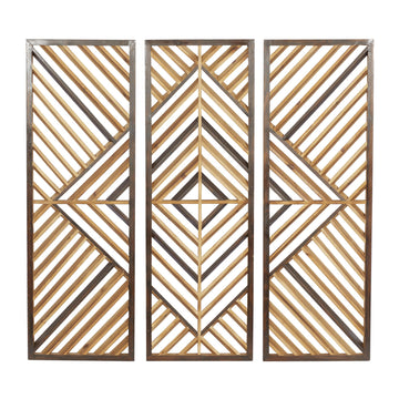 Wood Geometric Home Wall Decor Wall Art 12"W, 35"H, Oiled Brown