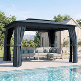 10' x 12' Outdoor Patio Gazebo, Heavy Duty Gazebo Canopy Shelter with Double Roof, Curtains, Netting, Steel Frame