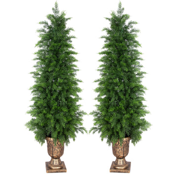 4ft UV Resistant Topiary Trees Artificial Outdoor with Urn Planter & Soft Real Touch Leaves, 48in Lifelike Faux Cedar