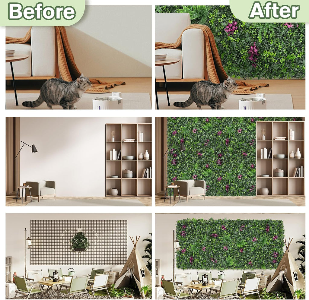 Faux Greenery Grass Wall Boxwood Plant Panel: 20"x20"() - Set of 8