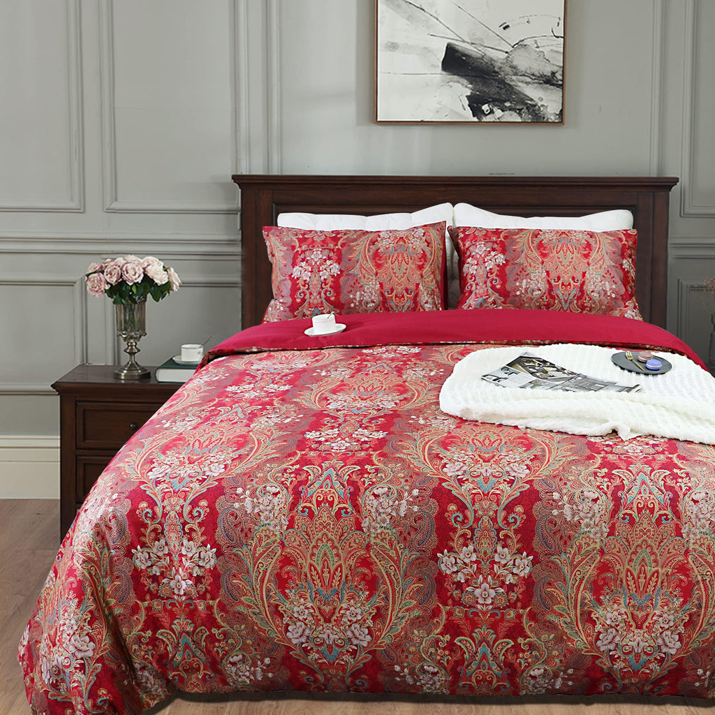 Luxury 3Pcs Paisley Medallion Duvet Cover Sets California King Size Damask Bedding Set Boho 100% Egyptian Cotton