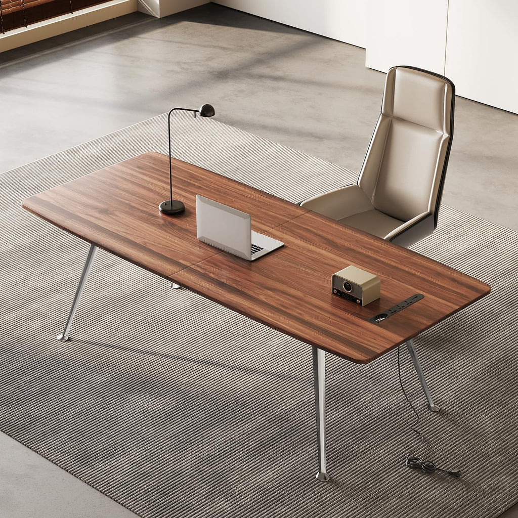 60-Inch Executive Desk, Modern Desk, Wooden Study Writing Work Table with Power Outlets and USB-C Port, Large