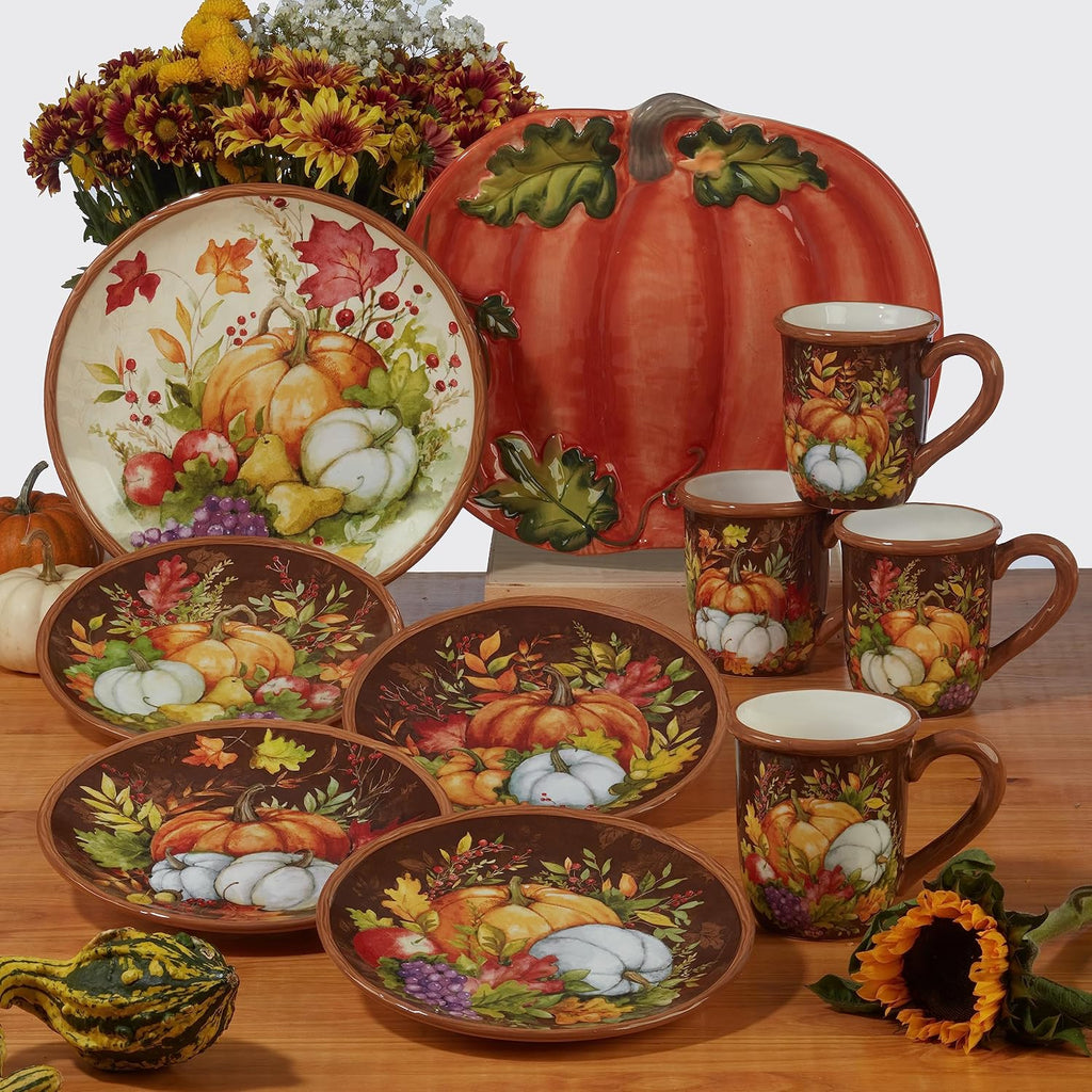 Harvest Blessings Ceramic Oval Turkey Platter - The perfect showpiece for Thanksgiving, this festive platter