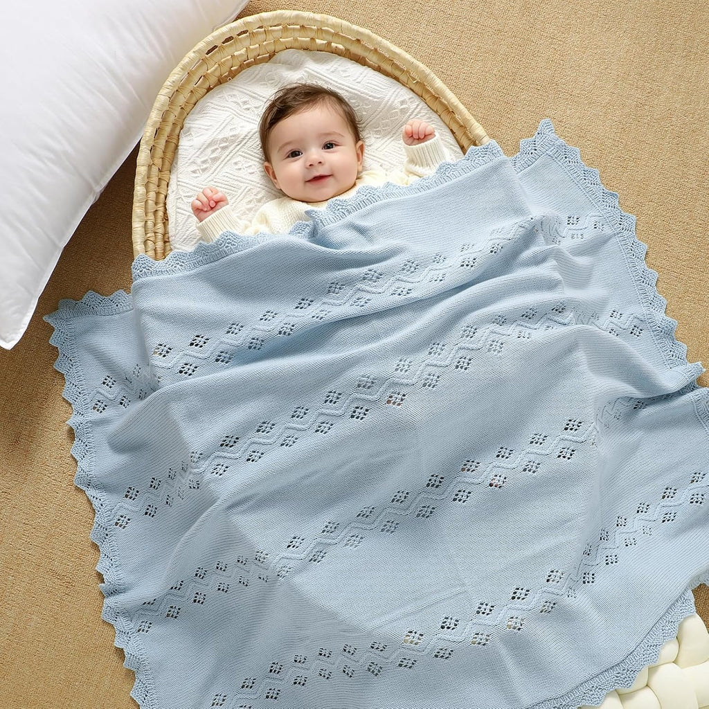 Cotton Knit Baby Blankets Neutral Cozy Crochet Receiving Crib 30x40