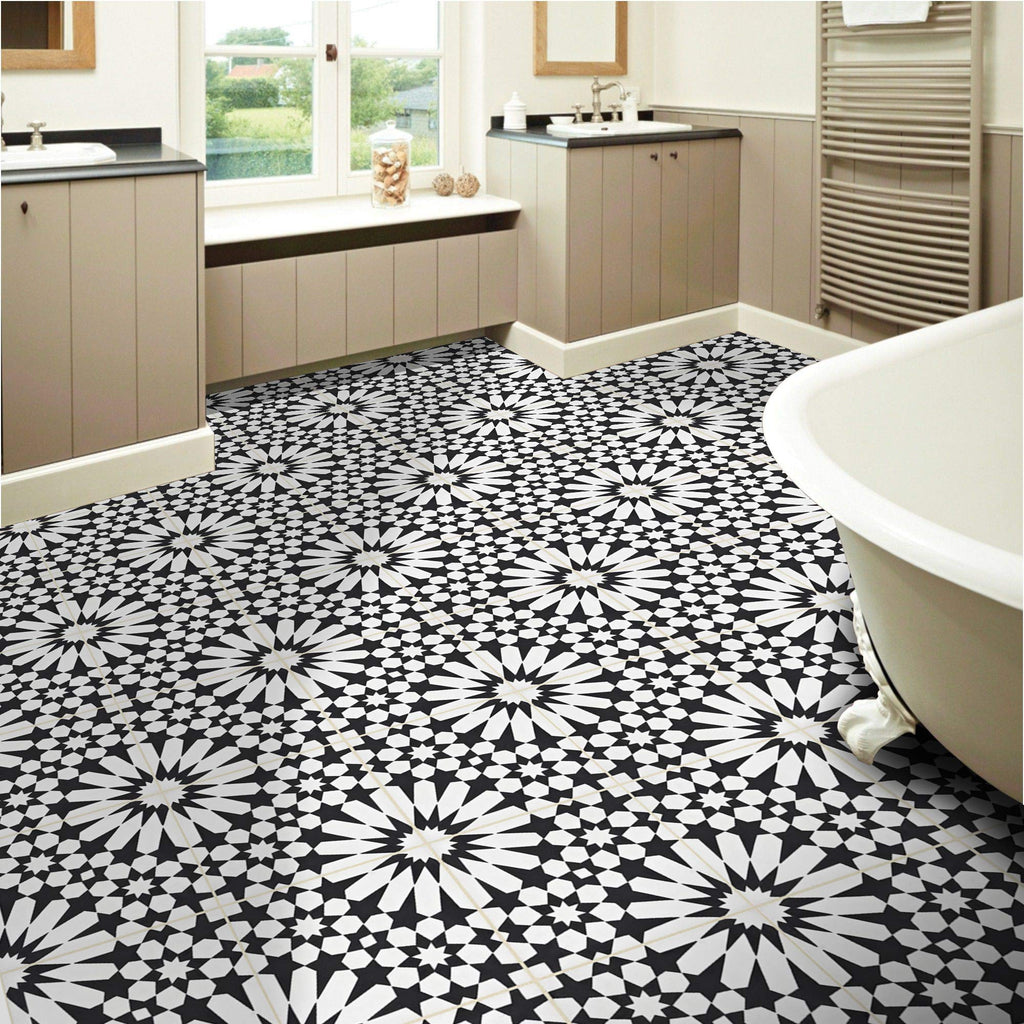 Agdal Handmade Cement Tile in Black and White, 8"x8, 5 Sq Ft