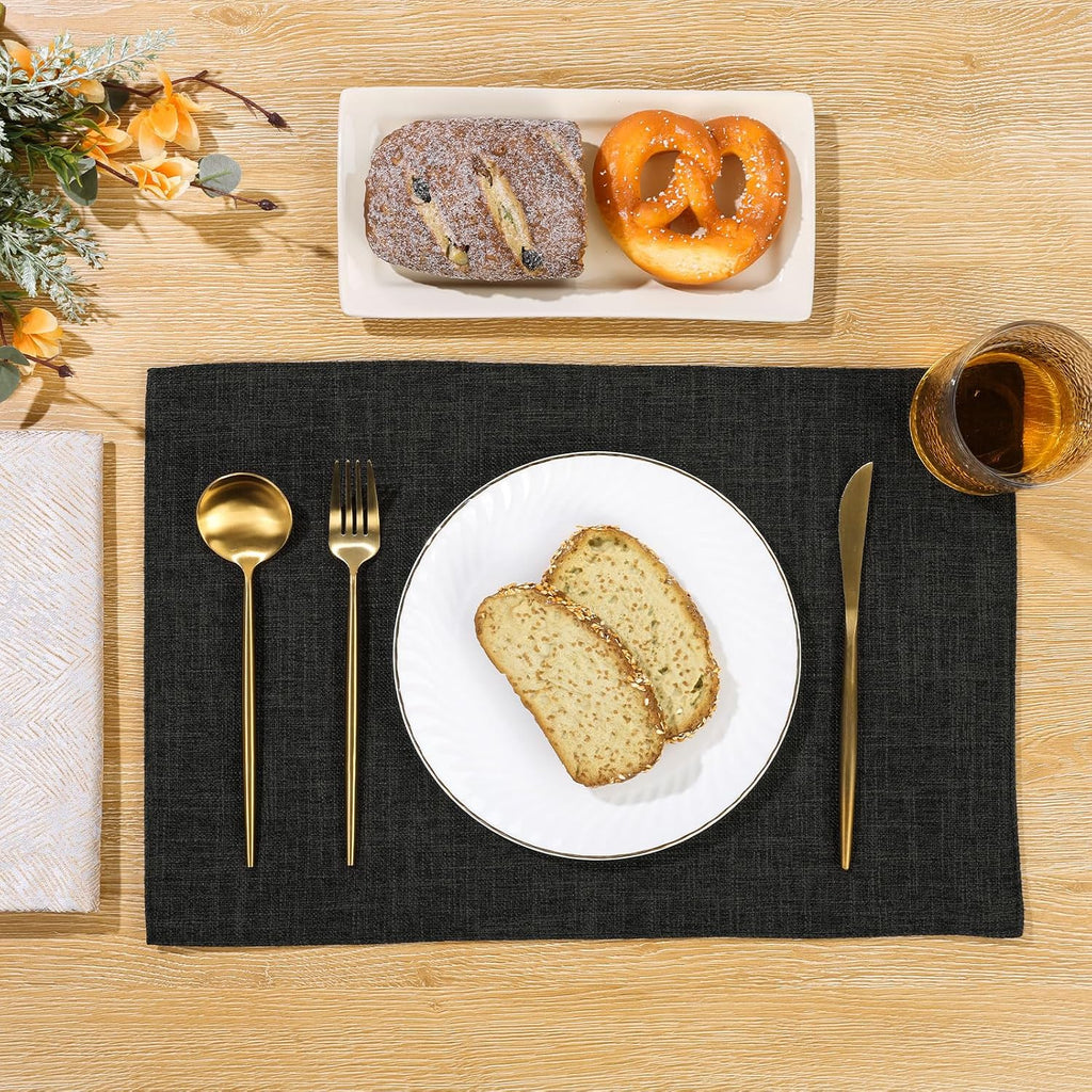 Washable Woven Fabric Placemats Heat Resistant Place Mats Non Slip Thick Cloth Placemats Reversible Table - Set of 6