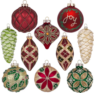 10ct Christmas Glass Ornaments Tree Decorations Set