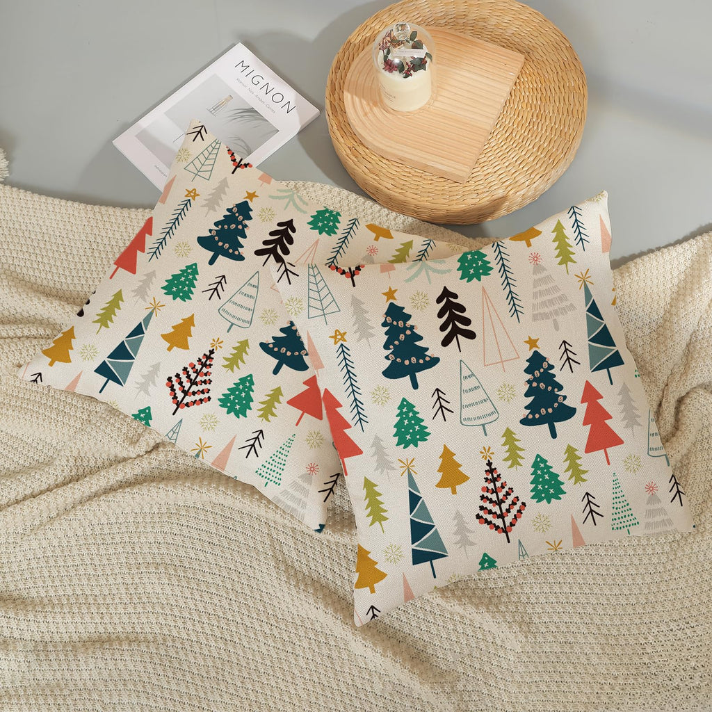 Christmas Pillow Covers 20x20 Set of 2 Colorful Geometric Christmas Tree Throw Pillows Winter Snowflake Pillowcase