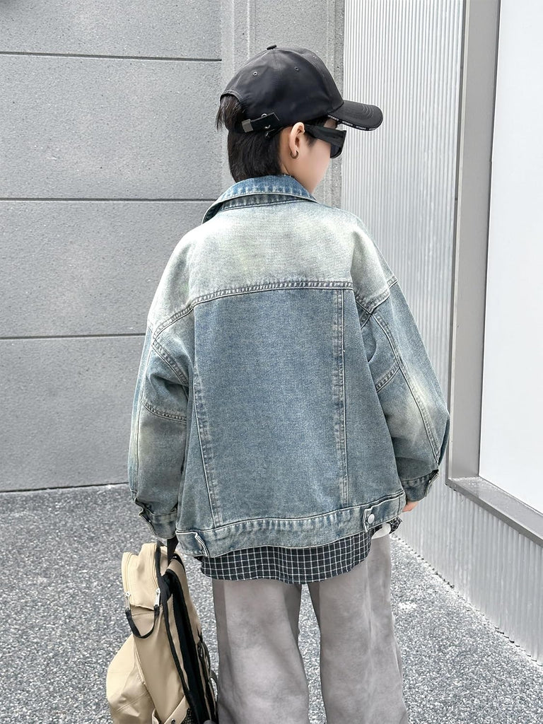 Boys Denim Jacket, Kids Oversized Jean Jackets Cowboy Coat