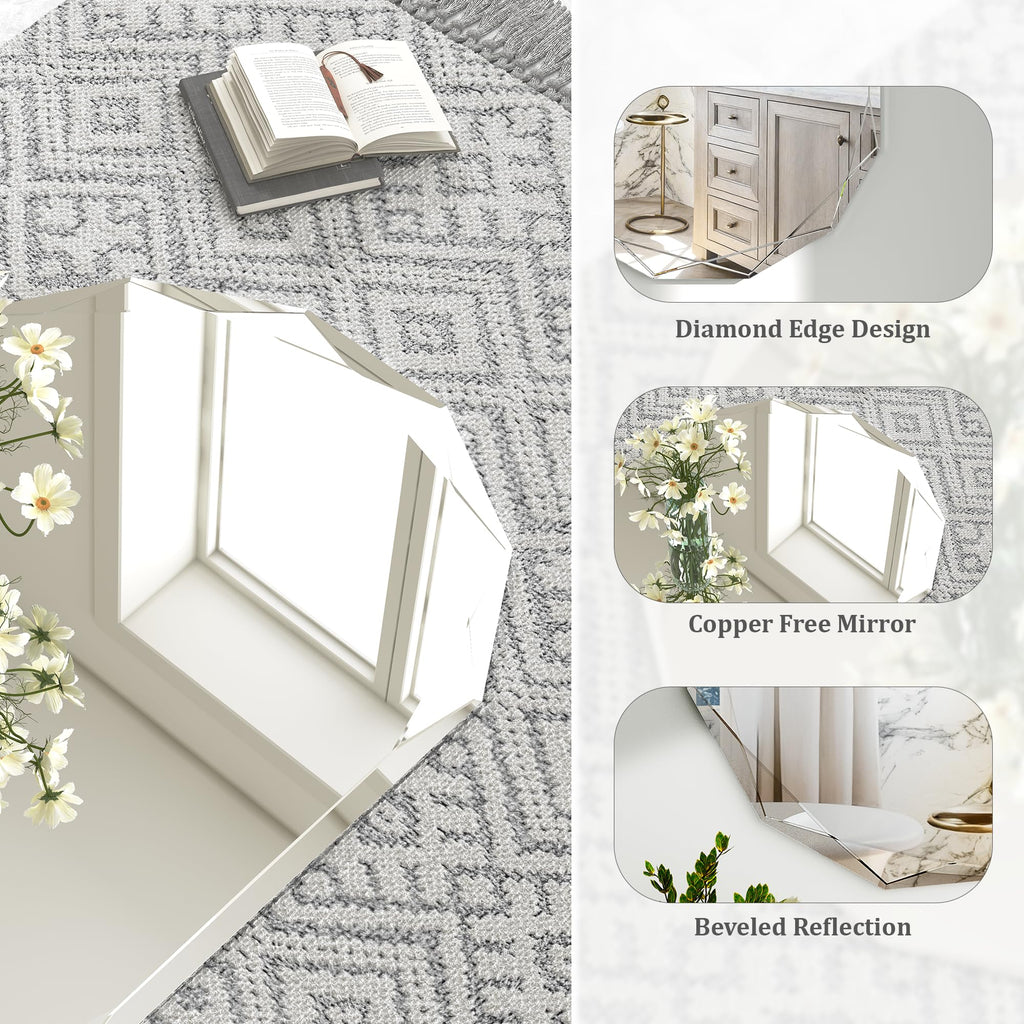 36x24 Inch Beveled Oval Bathroom Mirror, Frameless Copper-Free Silver Mirror, Modern Vanity Mirror, Decorative Wall