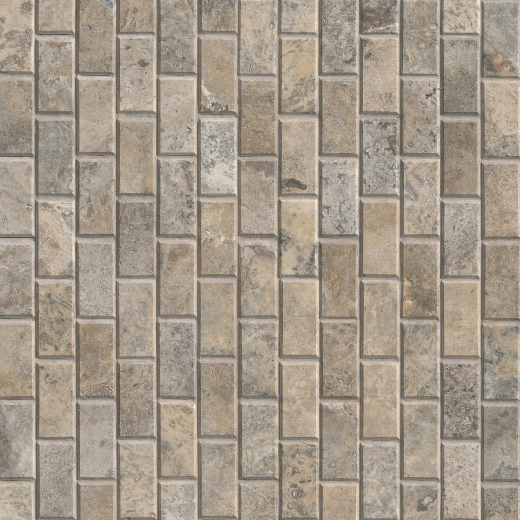 Travertine Mosaic Tile | Silver Travertine and Beveled | 12" x 12"