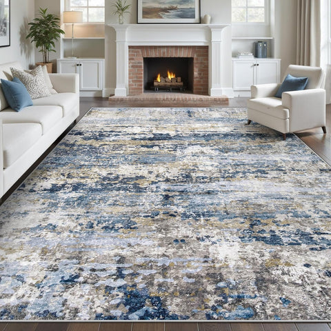 Area Rugs 8x10 for Living Room: Washable Rug Modern Abstract Neutral Soft Non-Slip Low-Pile Indoor Large Carpet for