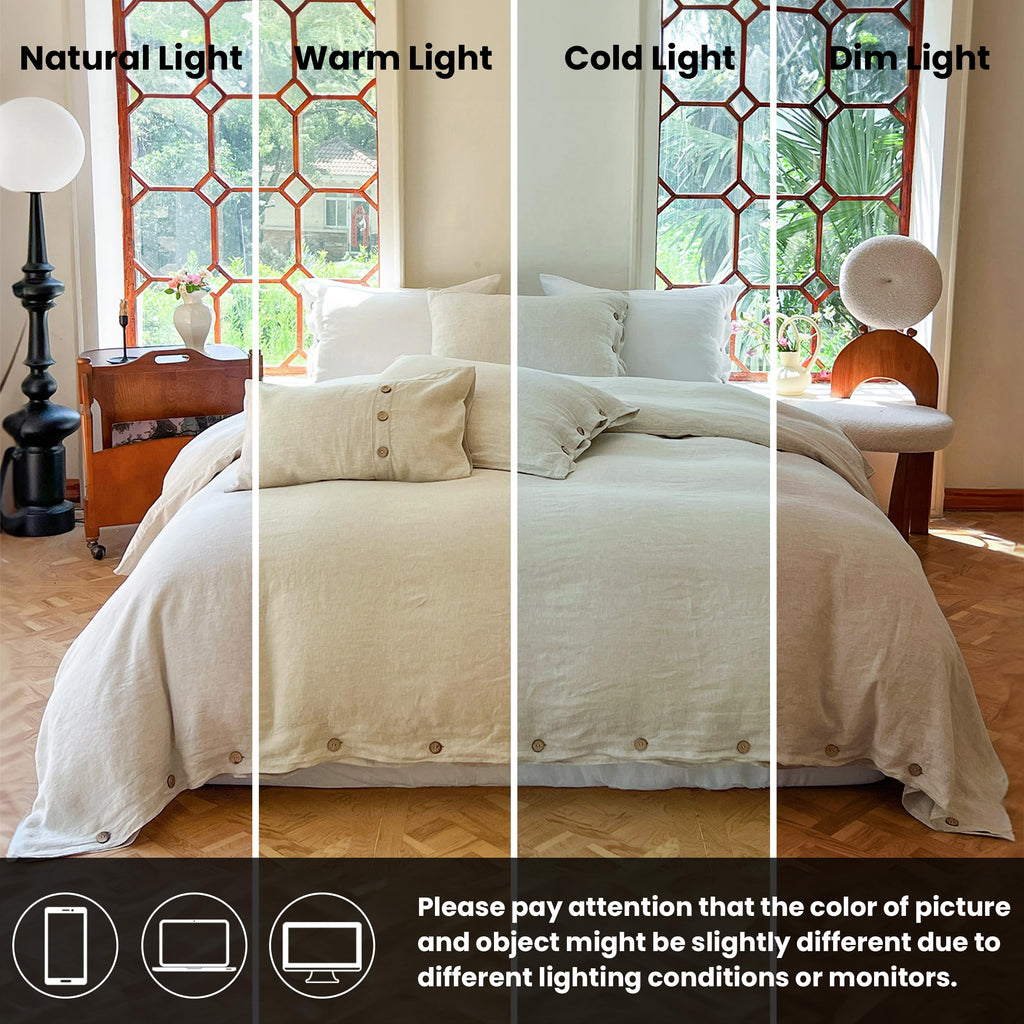 100% Linen Duvet Cover Set 3pcs with Coconut Button Closure Natural French Washed Flax Solid Color Soft Breathable
