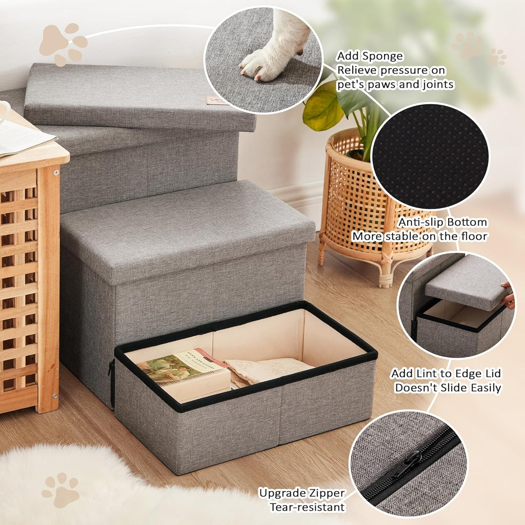 Dog Stairs for High Bed 18" H, Foldable Pet Stairs for Small Medium or Large Dogs Puppy with Storage for Bed or Couch
