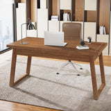Home Office Executive Desk: 55 Inches Wooden Computer Desk with Drawer, Mid-Century Modern Study Writing Table