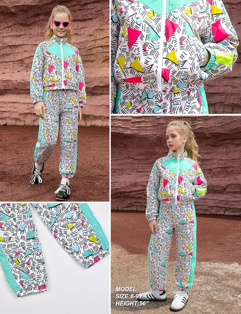 Girls' Clothing Sets 2 Piece 80s 90s Outfits Neon Jacket Pants Hip Hop Dance Outfits for Girls Tracksuit Set