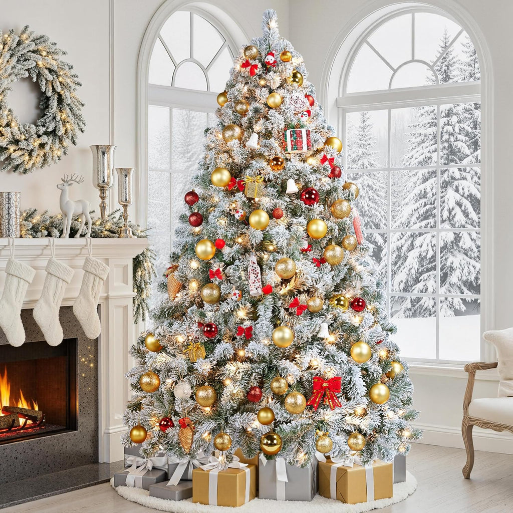 Pre-Lit Snow Flocked Artificial Christmas Tree, 550 Lights
