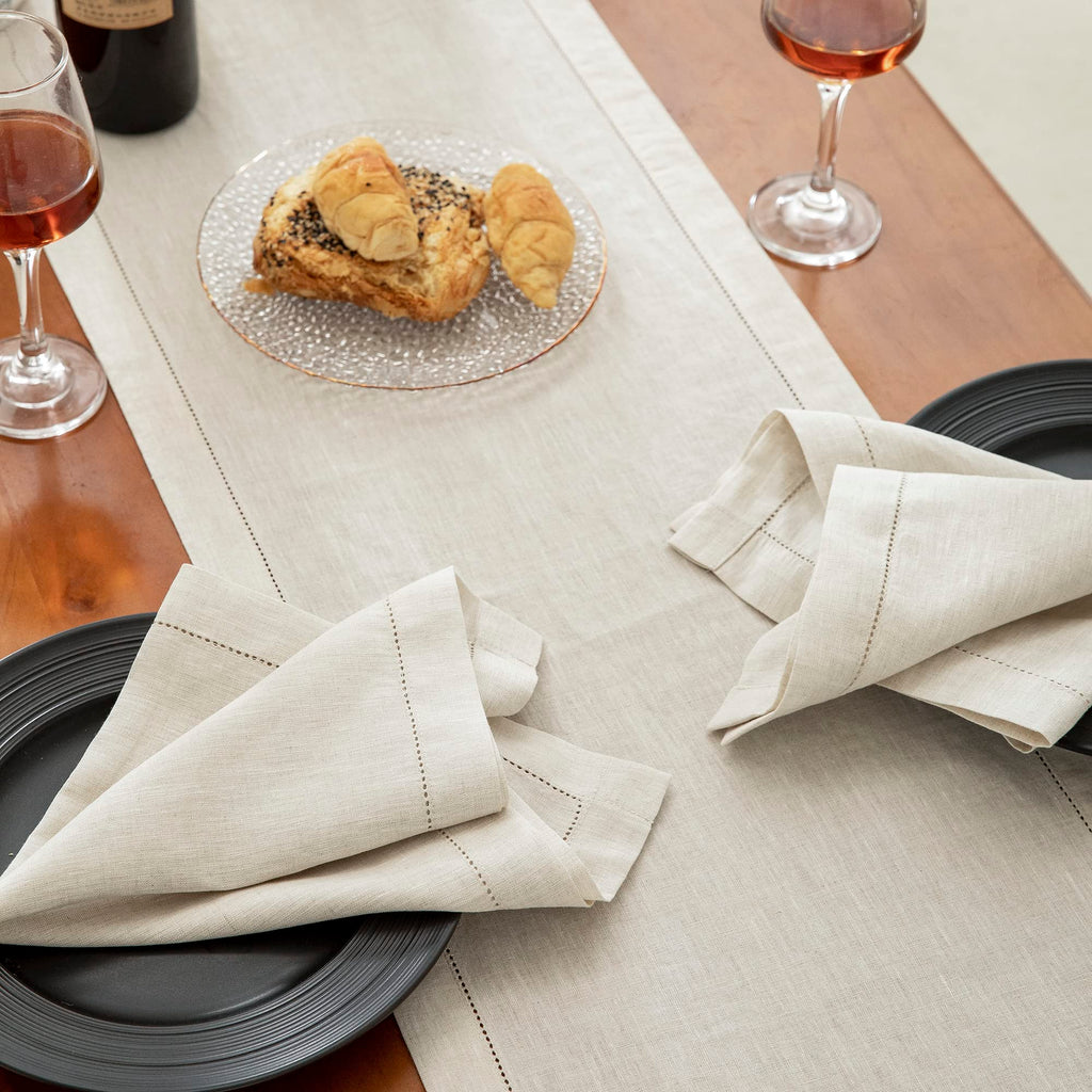 Pure Linen Hemstitch Tablecloth, 100% Stonewashed French Linen tablecloths Dining Rectangle Tables, 60x108Inch Machine