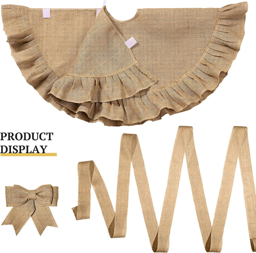 47 Inch Christmas Tree Skirt Decor with Ribbon, Linen Color