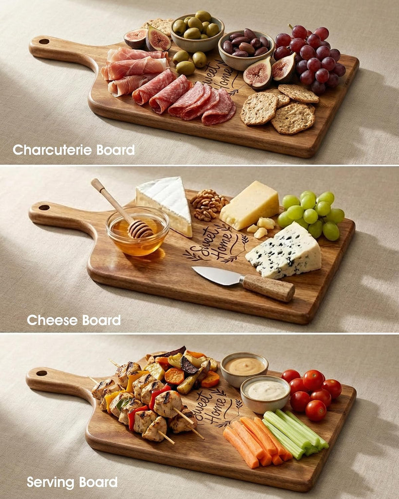 9-Piece Charcuterie Board Gift Set, Acacia Wood Cheese Board with Knives | 100% Acacia Wood, Cheese Knives &
