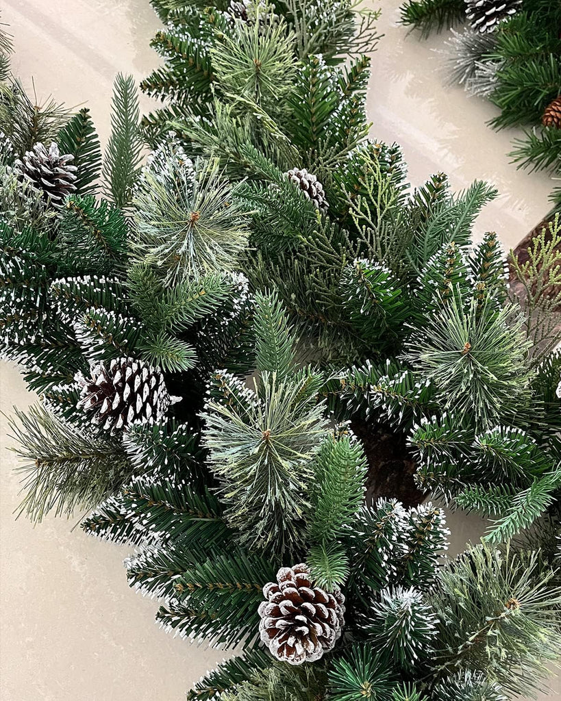 9Ft Pre-Lit Christmas Garland, Plug , Green, 50 White Lights, Fireplace Stairs Mantle Door Indoor Outdoor
