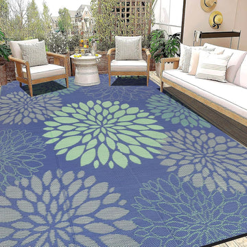 Waterproof Outdoor Rug 9x12, Reversible Plastic Straw Patio Rug, Portable Indoor Outdoor RV Camping Mat Carpet for