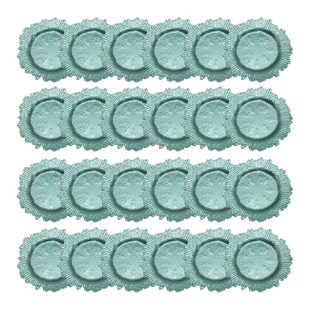 24 Pack Green Charger Plates, 13 inch Reusable Matte Reef Plate Charger with Petal Rim Round Plastic Reef Plate