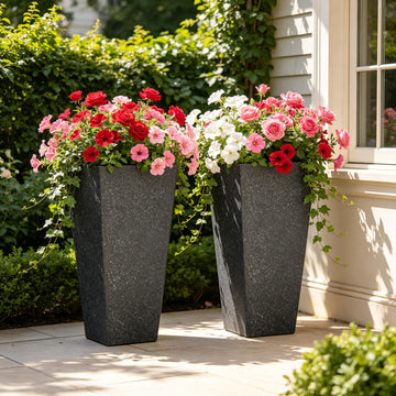 Autodaya 28" Oversized Black Terrazzo-Look PP Tall Planters Set of 2