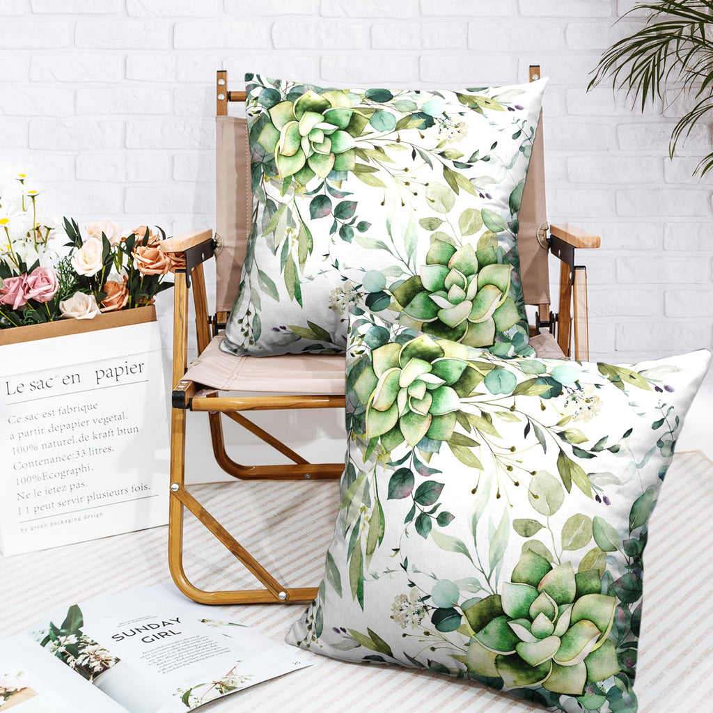 Eucalyptus Leaves Pillow Covers Spring Summer Decorative Pillow Covers 20x20 Set of 2 Sage Green Flower Pillow Case