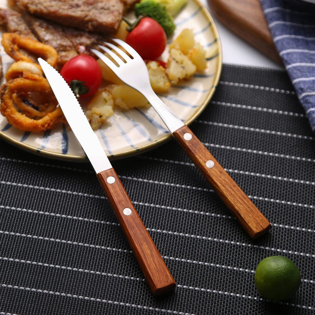 18/8 Stainless Steel 16pcs Wooden Handle Flatware Cultery Silverware Set