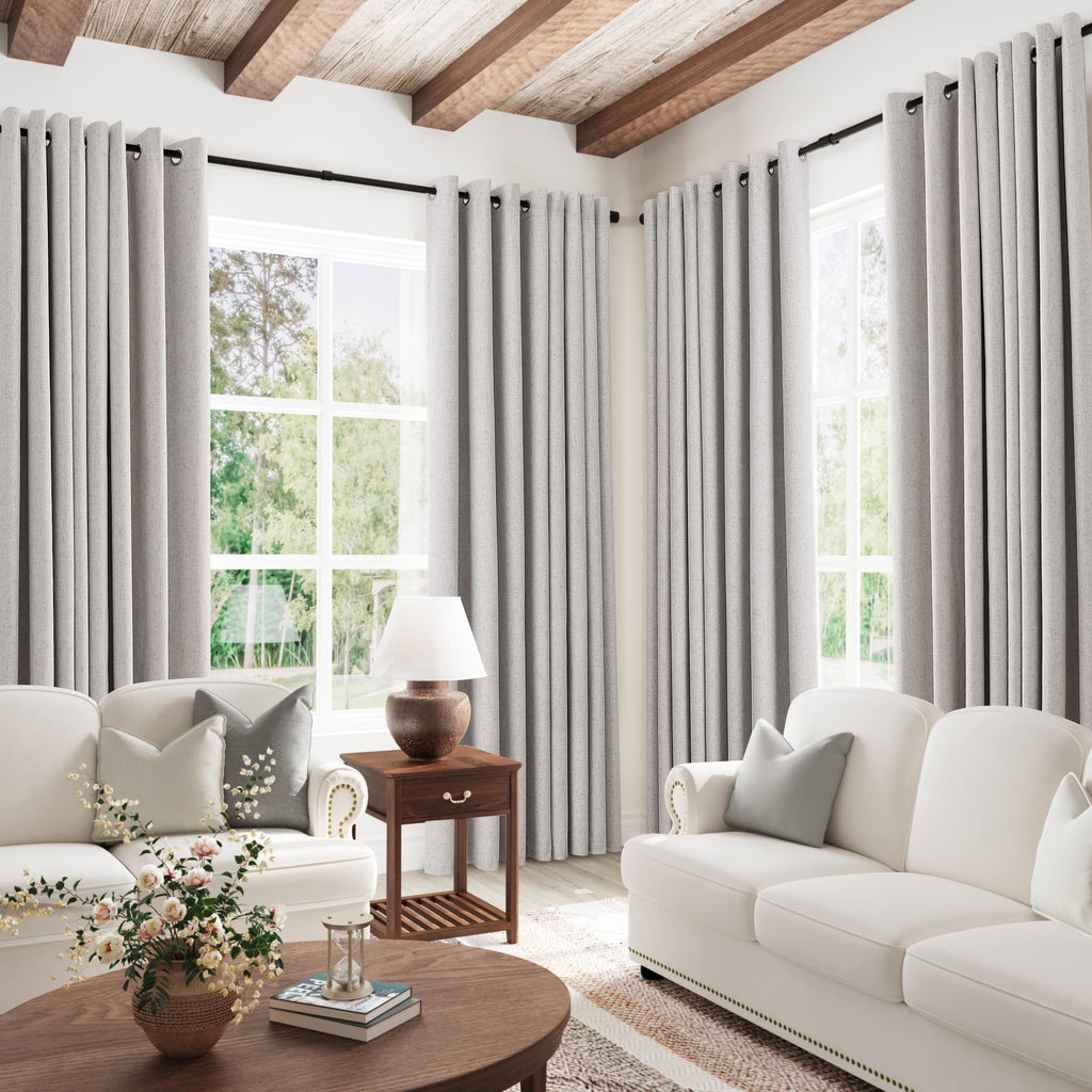 Silver Linen Grommet Blackout Curtains 84 Inches Long