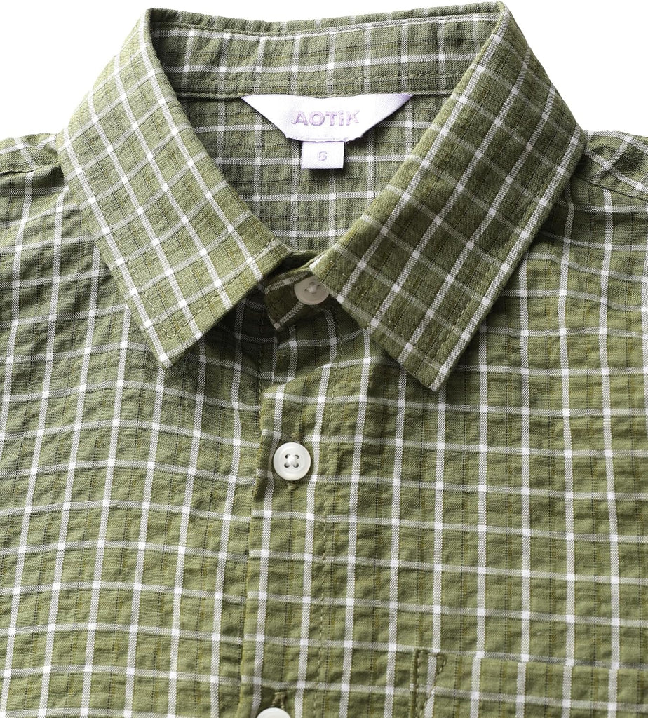 Boys Button Down Shirt Short Sleeve Casual Plaid Button Up Shirts