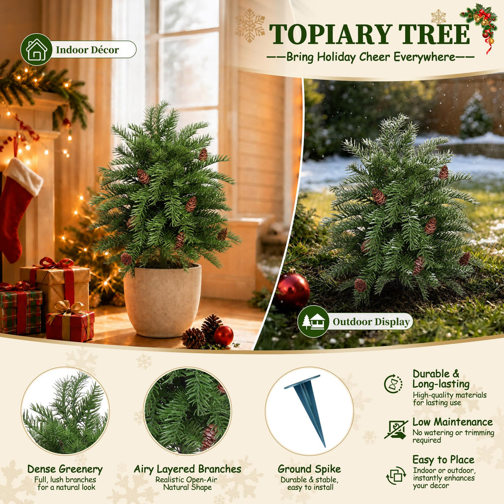 2 Pack Artificial Cedar Topiary Trees with Spike for Outdoor