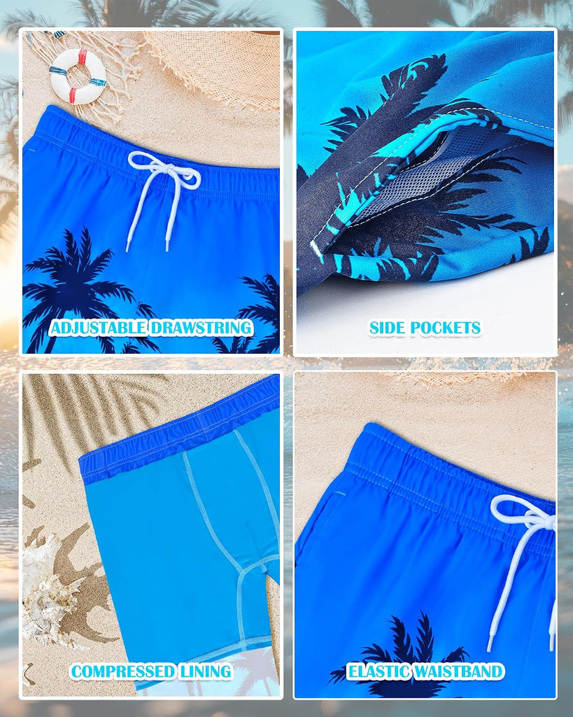 Boys Swim Trunks with Compression Liner Swim Shorts Quick Dry Boys Bathing Suit Swimsuit Swimwear Beach Shorts