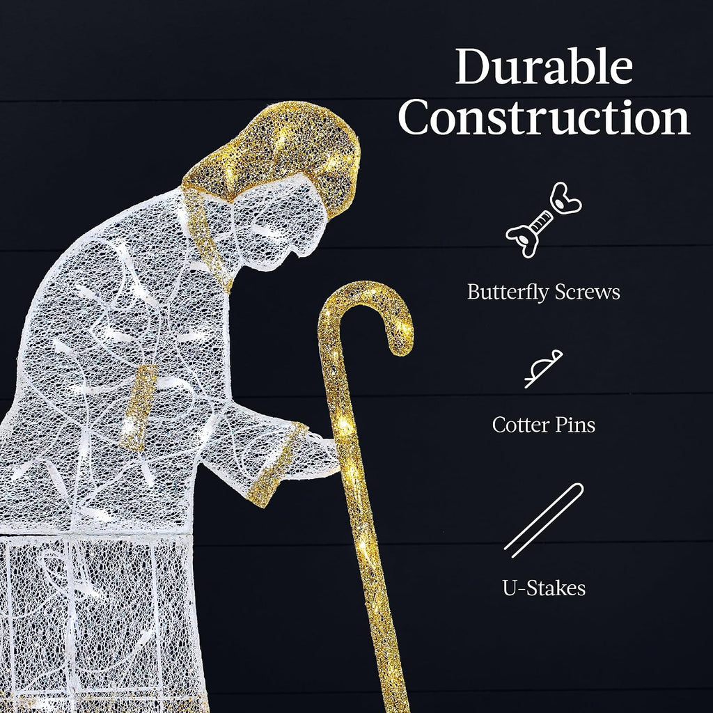 6ft Lighted 2D Outdoor Nativity Scene, Christmas Arch Holy Family Yard Decoration w/ 170 LED Lights, Stakes, Zip Ties