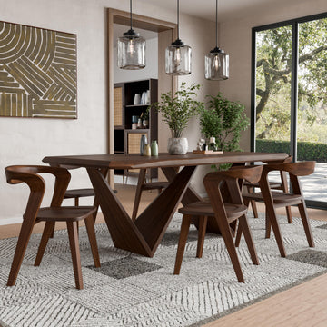 Nazaen III Mid-Century Modern Solid Wood 7-Piece Live Edge Dining Set - 82.5" Brown Table with Upholstered Chairs