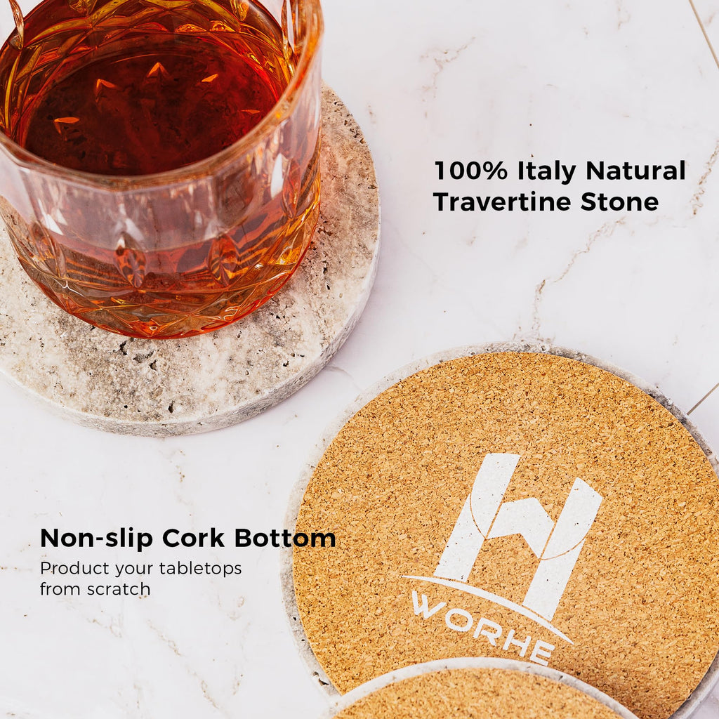 Marble Coaster for Drinks 4" Diameter Set of 4 Round Travertine Coasters Decor Office Parties Birthday Housewarming