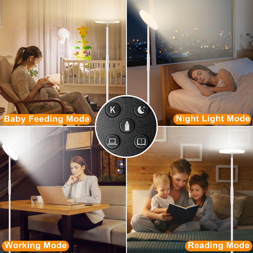 LED Floor Lamp, Bright Standing Lamp 350W Equivalent with Stepless Dimming, Modern Torchiere Room