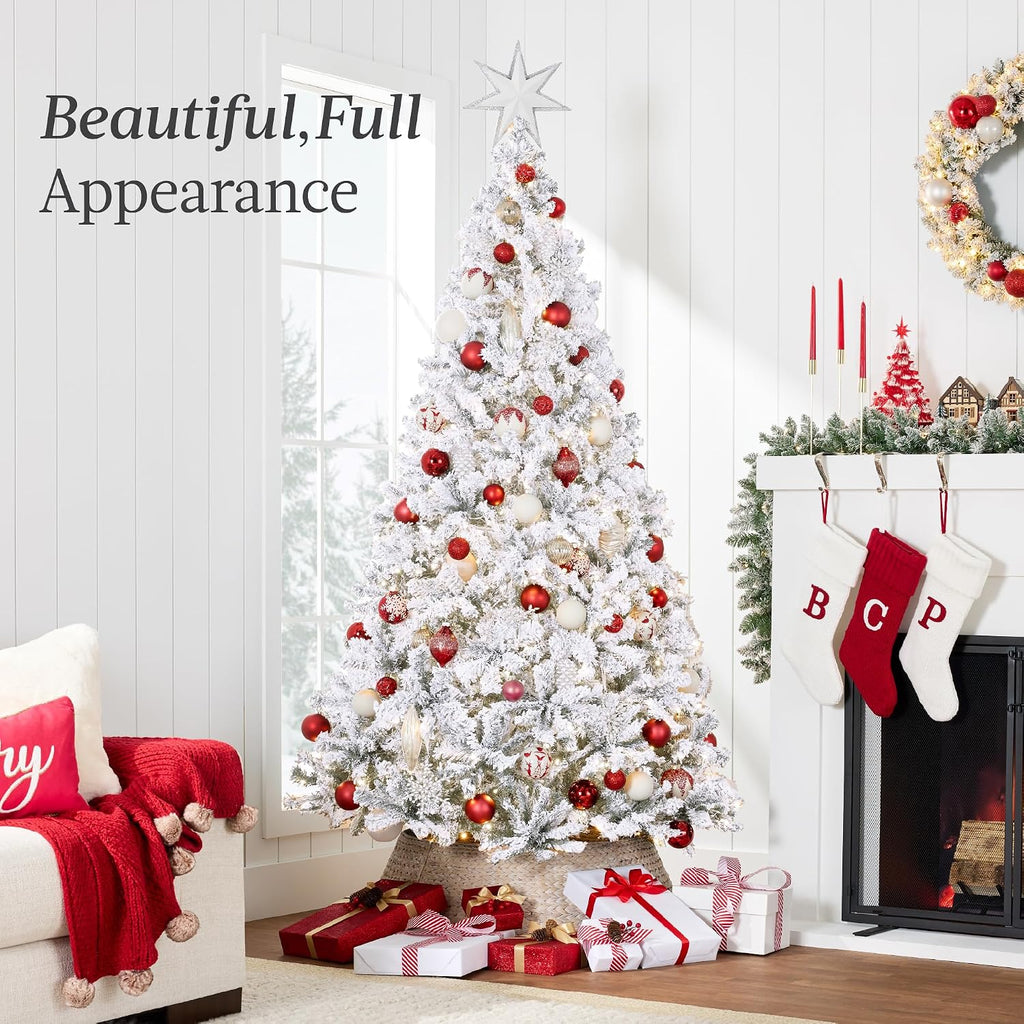 Pre-Lit White Christmas Tree, Artificial Snow Flocked Full Fir Tree, Holiday Decoration w/ 550 Lights, 1,346