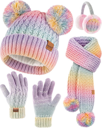 4PCS Kids Girls Winter Hat Gloves Scarf Earmuffs Set Aged