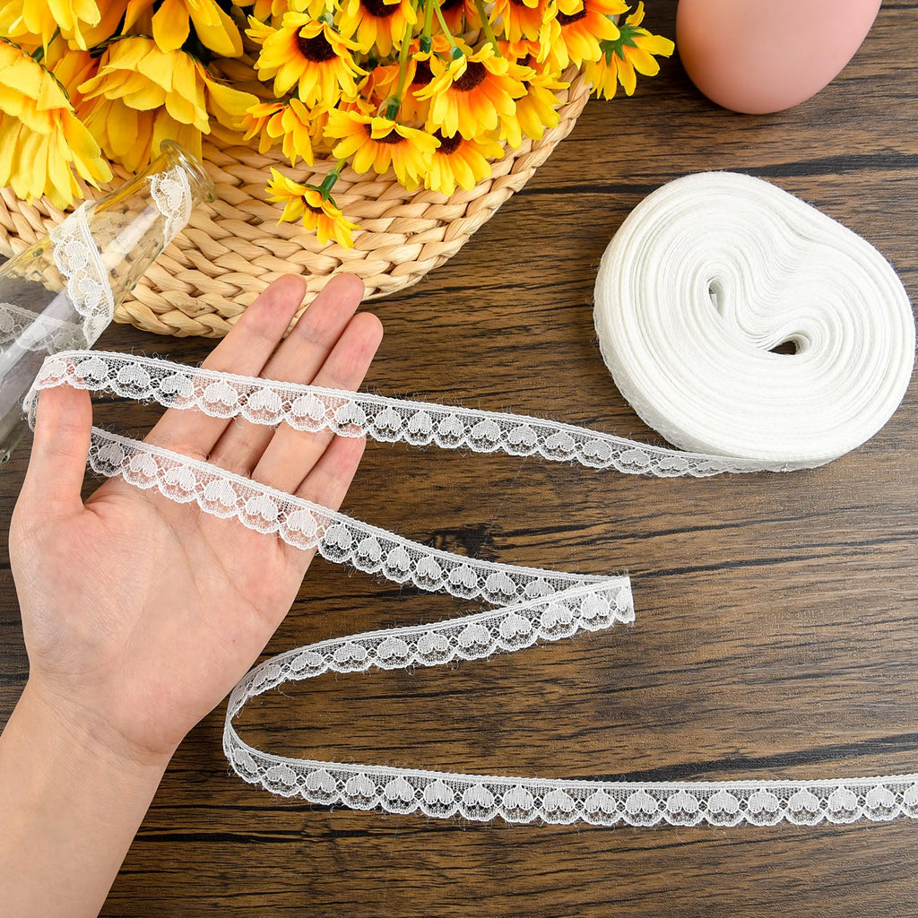 30 Yards White Lace Ribbon 0.59 inches Vintage Heart Lace Trim