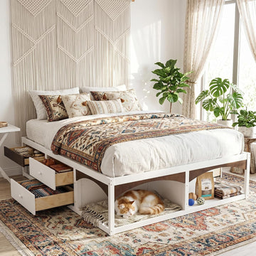 22" H Japanese Wooden Bed Frame with 6-Storage Drawers