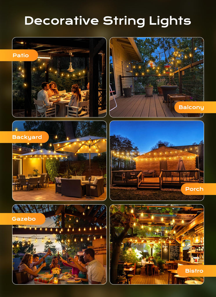 Outdoor String Lights, 75FT 22+2 LED ST38 LED Patio Lights Shatterproof, Dimmable IP65 Waterproof Connectable Hanging