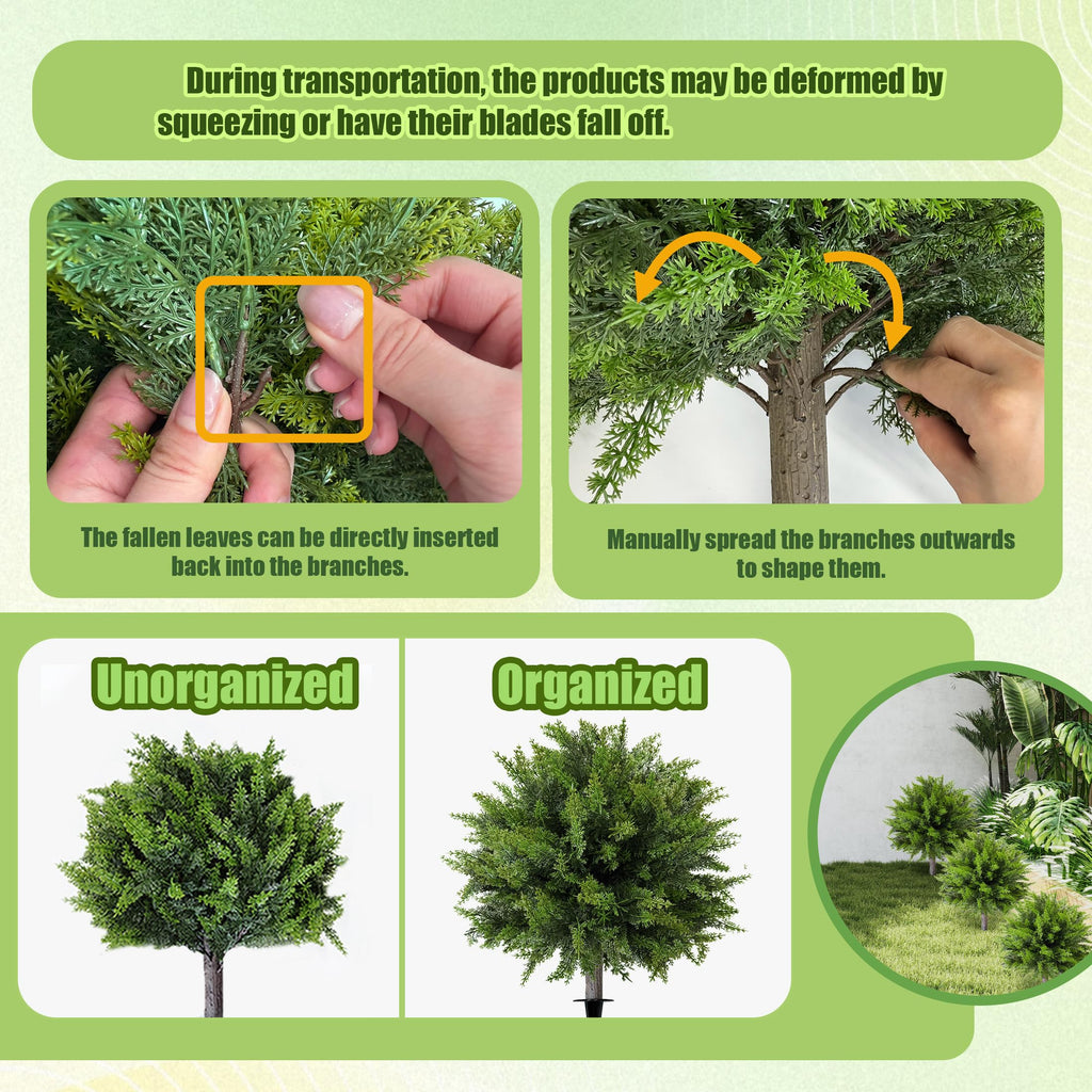 Artificial Cedar Topiary Ball Tree with Ground Spike: 23 Inch 2 Pack