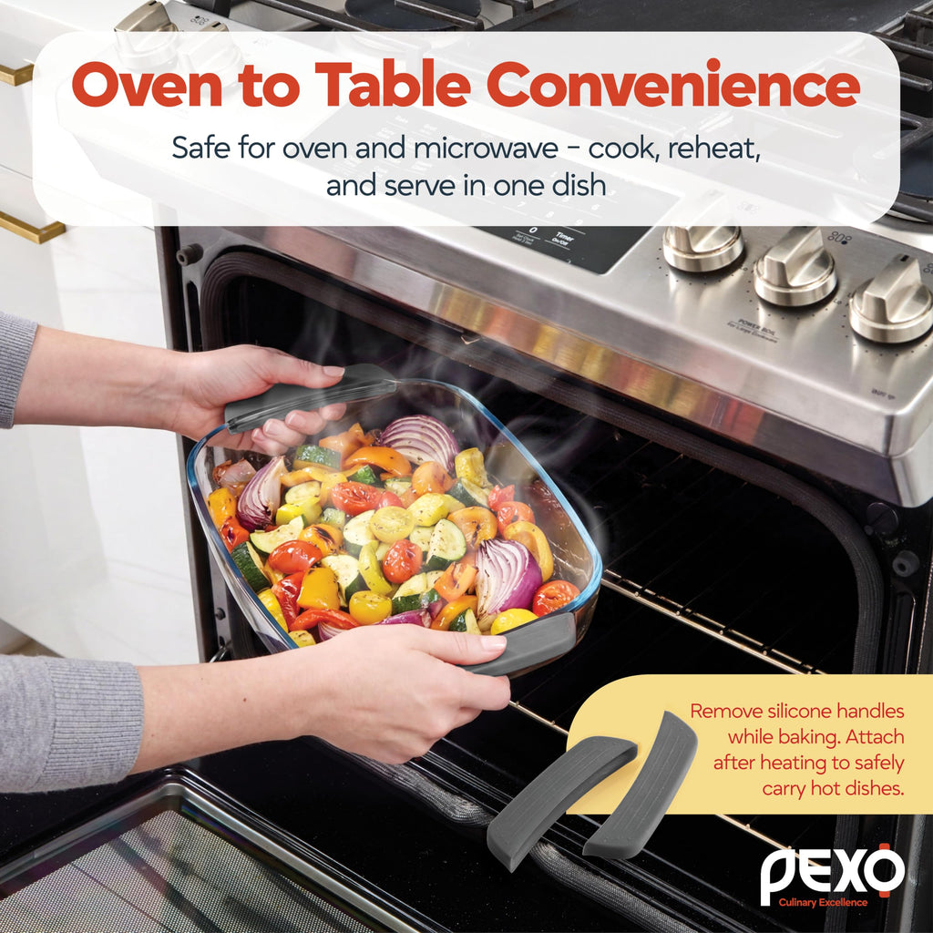 6-Piece Deep Glass Baking Dishes with Lids, Clear Glass Bakeware with Silicone Handles, (2.11QT, 3QT, 4.12QT)