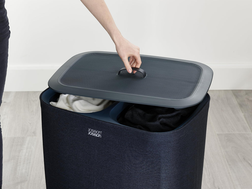 Tota Laundry Hamper with Lid, 90L Double Sorter, Removable Bags