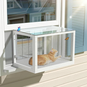 Cat Window Box, Mosquito Proof Cat Window Catio, Min Height 18"